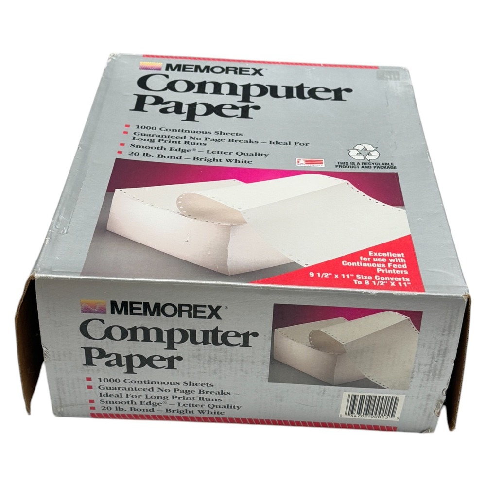 Memorex Continuous Computer Paper 9 x 11  1000 Sheets Approx Box